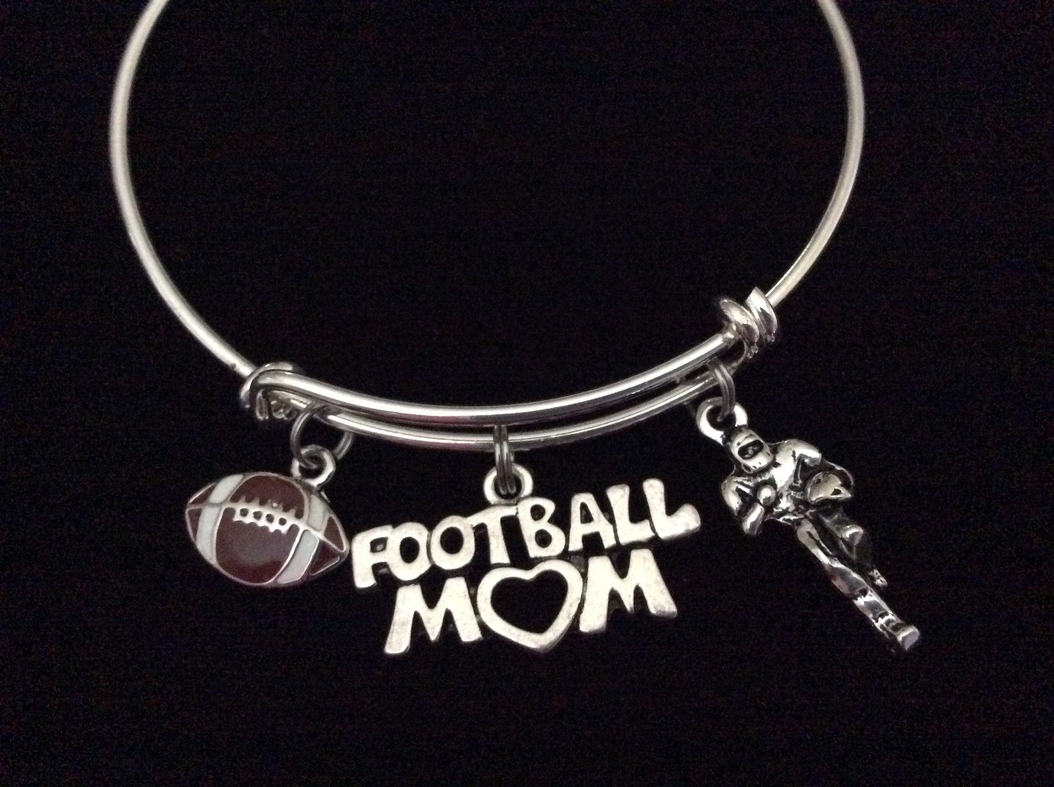 Football Mom Expandable Silver Charm Bracelet Adjustable Wire Bangle H -  Jules Obsession