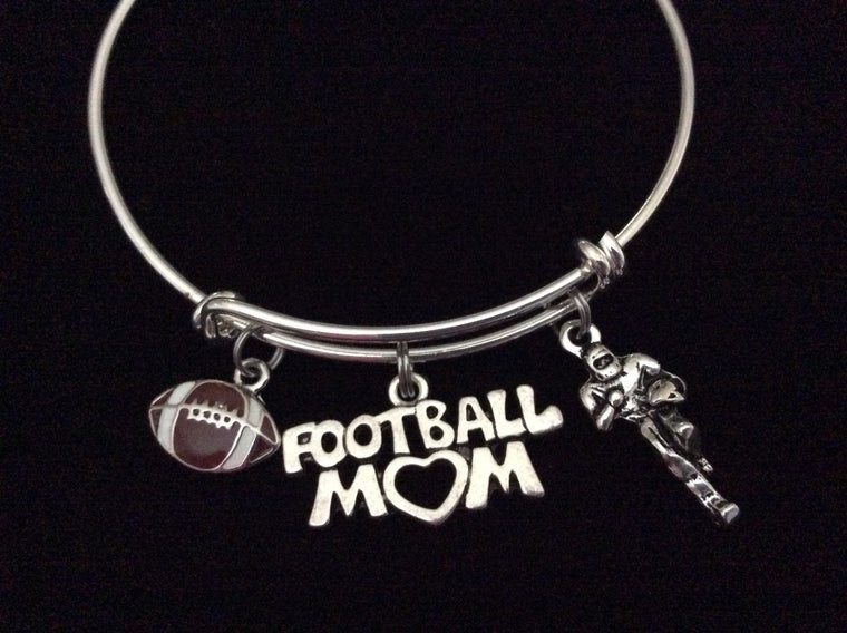 Football Mom Expandable Silver Charm Bracelet Adjustable Wire Bangle Handmade Gift Trendy Sports Team