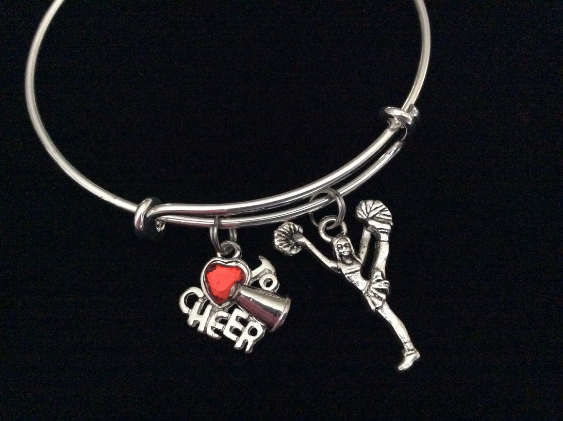 Cheerleader Love to Cheer Expandable Silver Charm Bracelet Adjustable Wire Bangle Handmade Gift Trendy