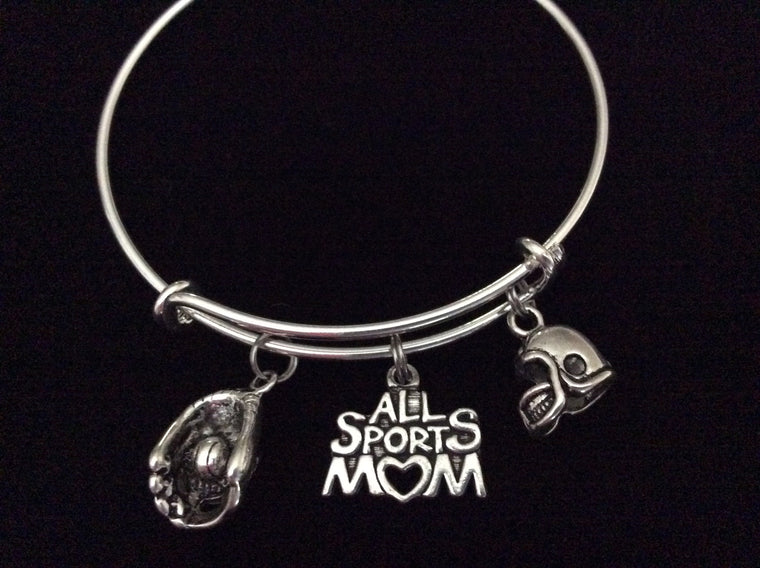 All Sports Mom Expandable Silver Charm Bracelet Adjustable Wire Bangle Handmade Gift Trendy Stacking Bangles