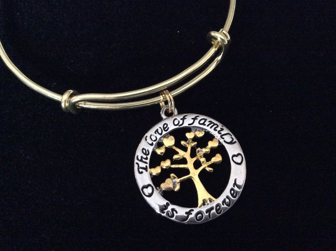 Gold Expandable Charm Bracelet The Love of Family is Forever Silver and Gold Tree of Life Adjustable BangleTrendy
