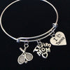 Silver I Love Tennis Team Mom Expandable Adjustable Wire Bangle Bracelet