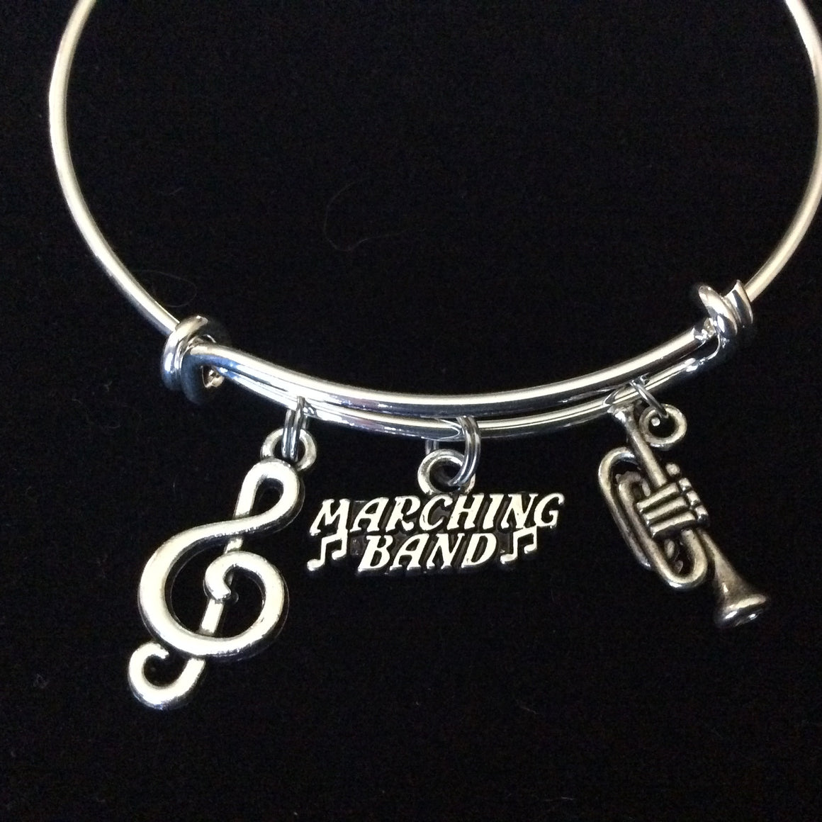 Musical Notes Marching Band Silver Trumpet Charm Expandable Bracelet Adjustable Wire Bangle Gift Trendy Musician Music teacher Notes Handmade Inspired