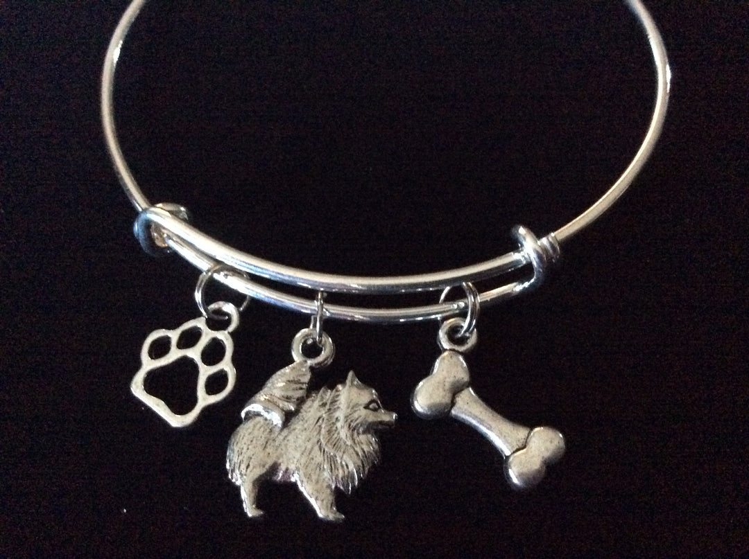 Pomeranian Dog Charm on a Silver Expandable Adjustable Bangle Bracelet Double Sided Charms Meaningful Dog Lover Gift