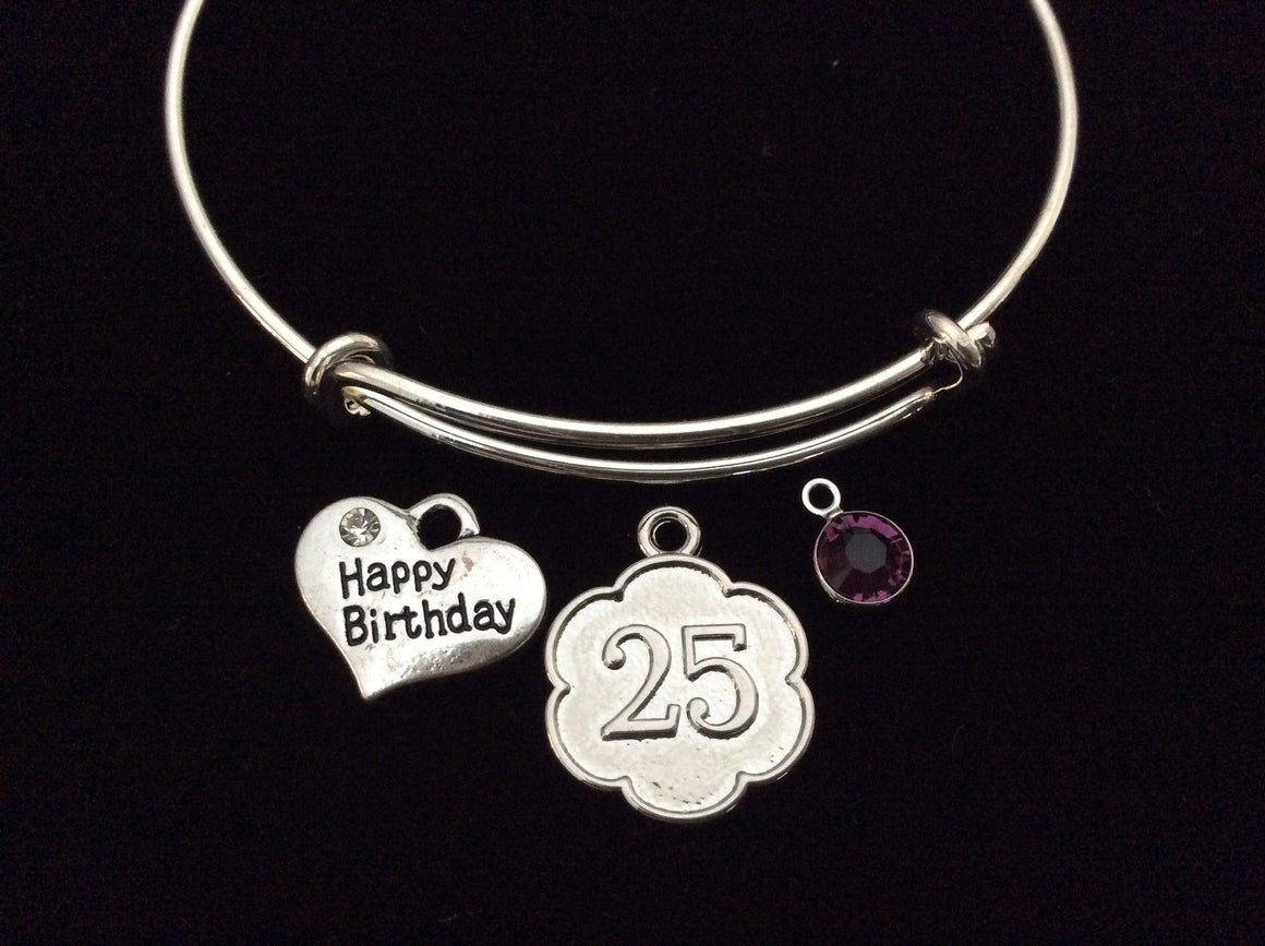 Happy 25th Birthday with Birthstone Expandable Charm Bracelet Adjustable Bangle Trendy Gift