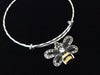 Crystal Bee Charm Silver Twisted Expandable Bangle Bracelet Trendy