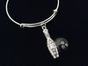 Crystal Bowling Ball with Bowling Pins Charm on a Silver Expandable Adjustable Bangle Bracelet Team Gift