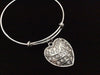 Crystal Volleyball Heart Charm on a Silver Expandable Wire Bangle Bracelet 