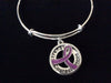 Strength Courage Hope Purple Awareness Ribbon Expandable Charm Bracelet Adjustable Silver Wire Bangle Trendy Gift