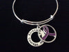 Strength Courage Hope Purple Awareness Ribbon Expandable Charm Bracelet Adjustable Silver Wire Bangle 