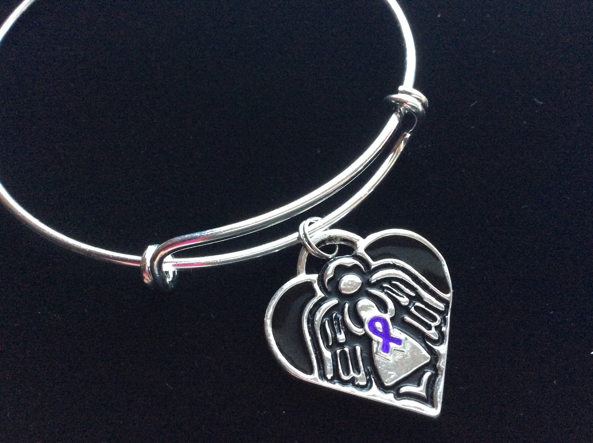 Purple Ribbon Guardian Angel Protect Me Expandable Charm Bracelet