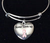 Never Give Up Pink Awareness Ribbon Heart Expandable Charm Bracelet Adjustable Bangle 
