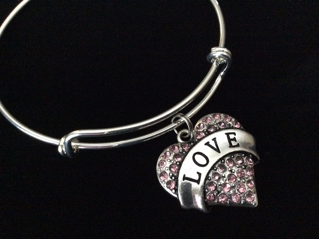 Pink Crystal Love Heart Expandable Charm Bracelet Adjustable Bangle Trendy Gift