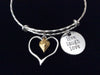 1 Live Love Laugh Silver Open Heart with Mini Gold Heart on a Matte Twisted Silver Expandable Charm Bracelet