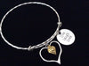 Live Love Laugh Silver Open Heart with Mini Gold Heart Matte Twisted Silver Expandable Charm Bracelet