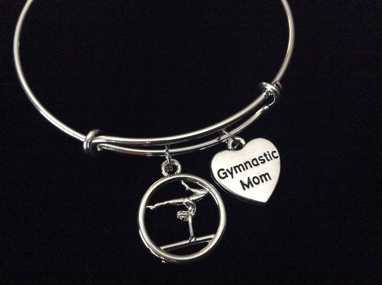 Gymnastics Mom Silver Expandable Charm Bracelet Sports Team Coach Gift 