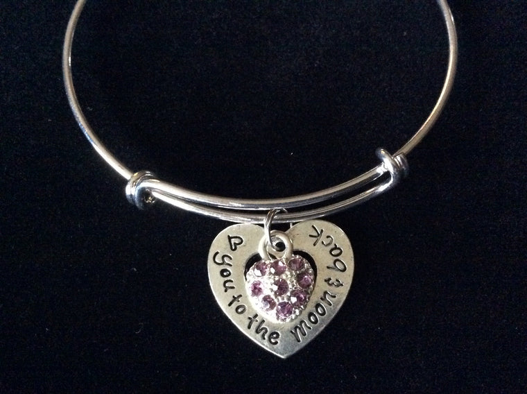 Love You to the Moon and Back Expandable Charm Bracelet Adjustable Wire Bangle Gift