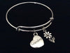 Grandma Heart with Daisy Silver Expandable Charm Bracelet Adjustable Wire Bangle