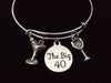The Big 40 Happy 40th Birthday Expandable Charm Bracelet With Martini and Wine Glass Adjustable Bangle Gift