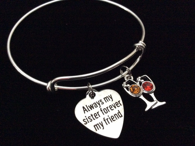 Cheers Always my Sister Forever My Friend Adjustable Expandable Silver Plated Bangle Charm Bracelet