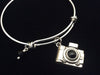 Camera Adjustable Expandable Bangle Bracelet Charm Black Crystal Photography