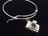 Camera Adjustable Expandable Bracelet Charm Black Crystal Silver Photography