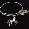 Ladybug Horseshoe with Horse and Heart Silver Expandable Charm Bracelet Adjustable Bangle