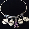 Purple Awareness Ribbon Love Faith Believe Hope Bracelet Expandable Adjustable Silver Wire Bangle 