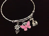 Easter Bunny with Butterfly Twisted Expandable Charm Bracelet Silver Adjustable Wire Bangle Gift