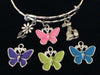 Easter Bunny with Butterfly Twisted Expandable Charm Bracelet Silver Adjustable Wire Bangle 