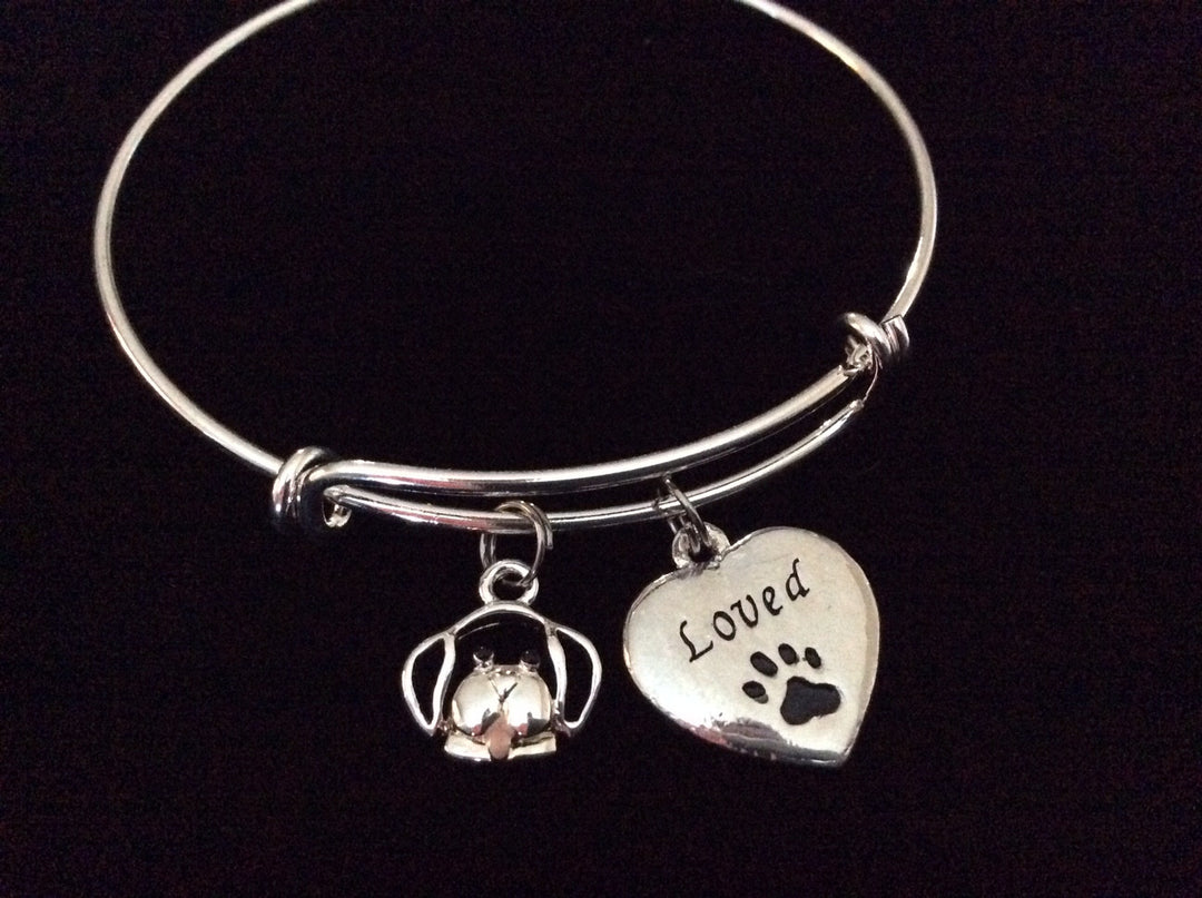 Puppy Loved Charm on a Silver Expandable Adjustable Bangle Bracelet Meaningful Gift Animal Lover Gift