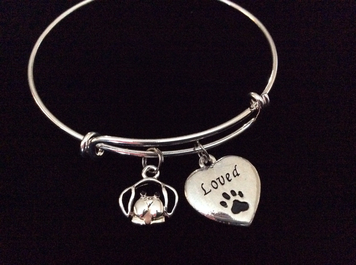 Puppy Loved Charm on a Silver Expandable Adjustable Bangle Bracelet Meaningful Gift Animal Lover Gift