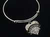 Survivor Crystal Heart Charm Silver Expandable Bangle Bracelet Gift Adjustable 