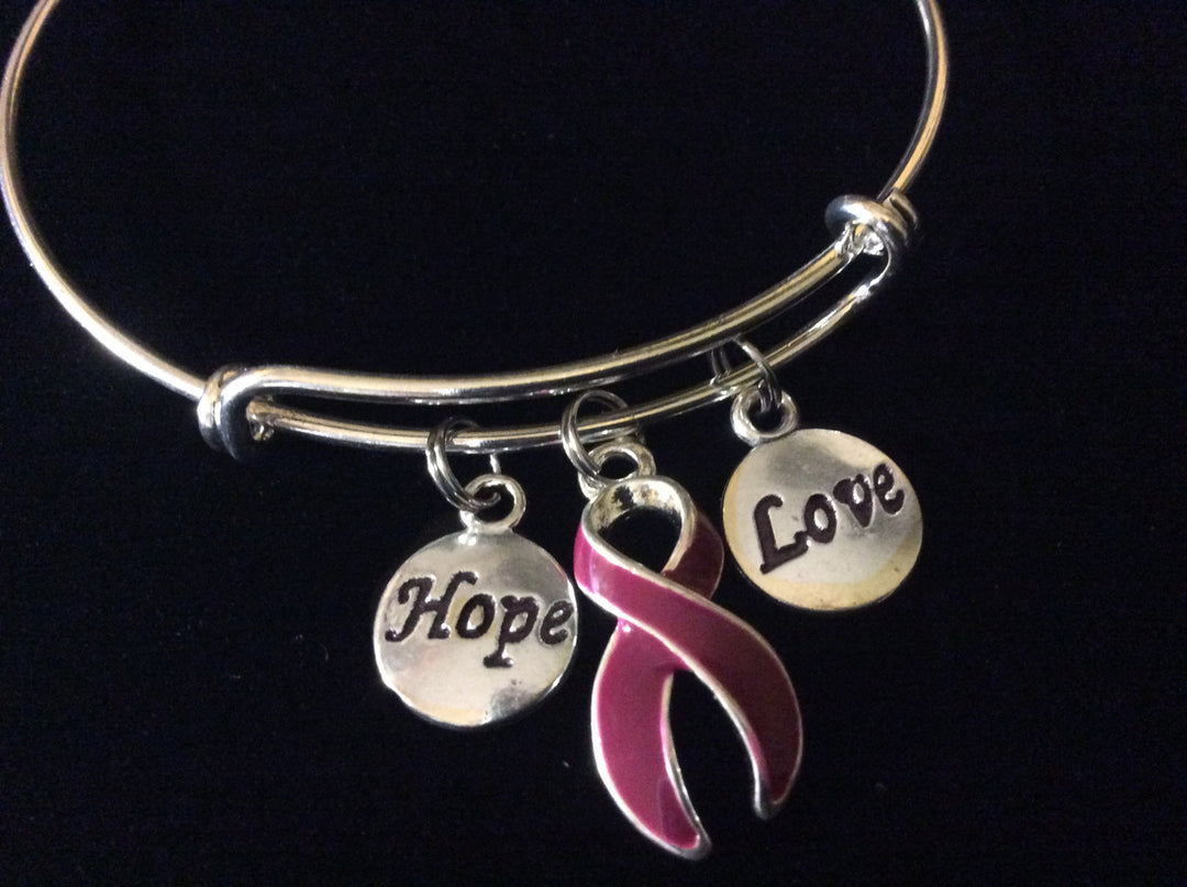 Burgundy Awareness Ribbon Expandable Charm Bracelet Adjustable Bangle Love Hope Inspirational