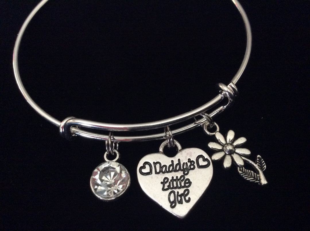 Daddy's Little Girl with Diamond Crystal April Birthstone Bracelet Silver Expandable Adjustable Wire Bangle