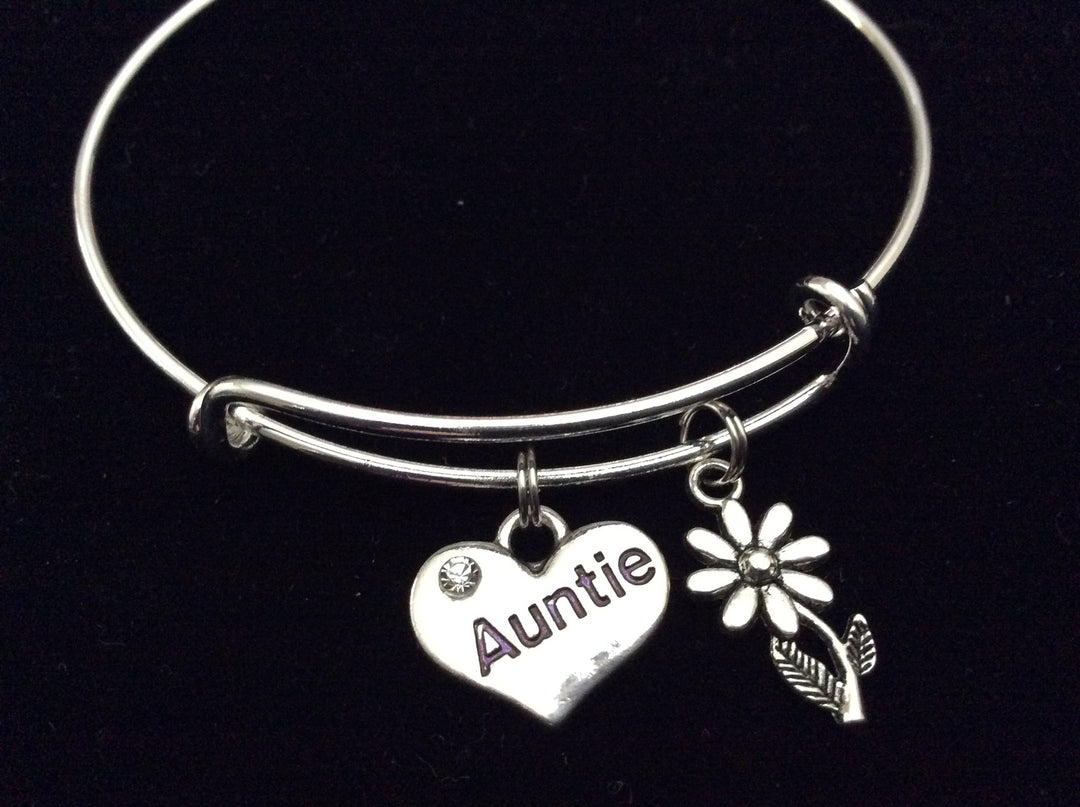 Auntie Heart Silver Expandable Charm Bracelet Adjustable Aunt Bangle 