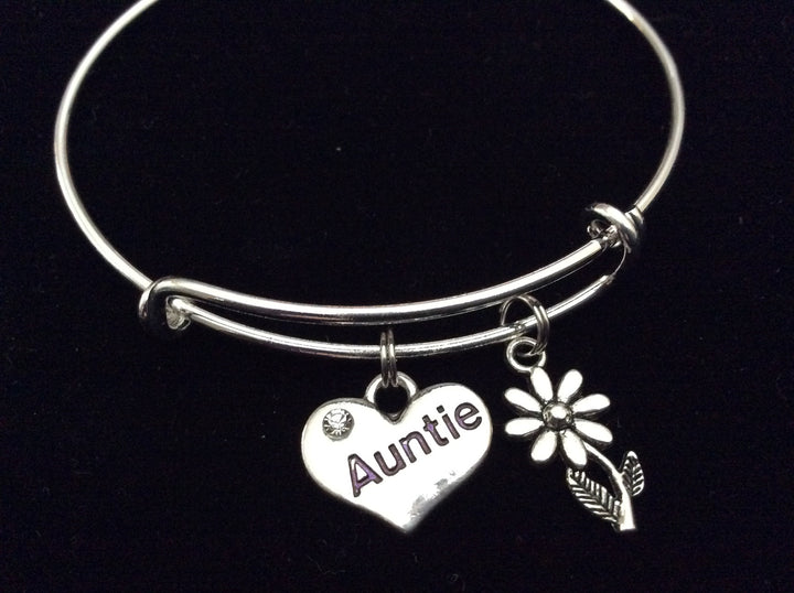 Auntie Heart Silver Expandable Charm Bracelet Adjustable Aunt Bangle 