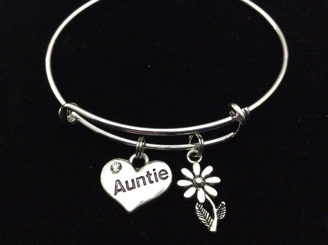 Auntie Heart Silver Expandable Charm Bracelet Adjustable Aunt 