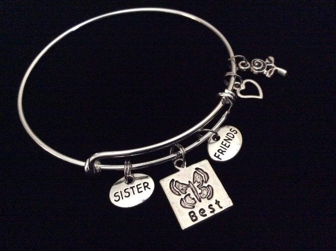Sister Best Friend Butterfly and Rose Expandable Silver Charm Bracelet Adjustable Bangle Trendy