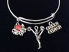 Love to Cheer Coach with Cheerleader Expandable Silver Charm Bracelet Adjustable Wire Bangle Handmade Gift Trendy Stacking