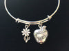 Special Teacher and Daisy Charm Bracelet Silver Wire Bangle Adjustable and Expandable 