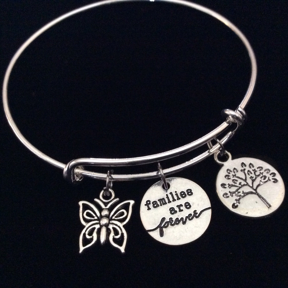 Families are Forever Expandable Charm Bracelet Silver Adjustable Bangle Trendy Gift Tree of Life Butterfly