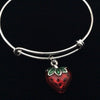 Strawberry 3D Handpainted Silver Expandable Charm Bracelet Trendy Adjustable Collectable Stacking Bangle