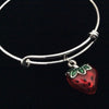 Strawberry 3D Handpainted Silver Expandable Charm Bracelet Trendy Adjustable Collectable Stacking