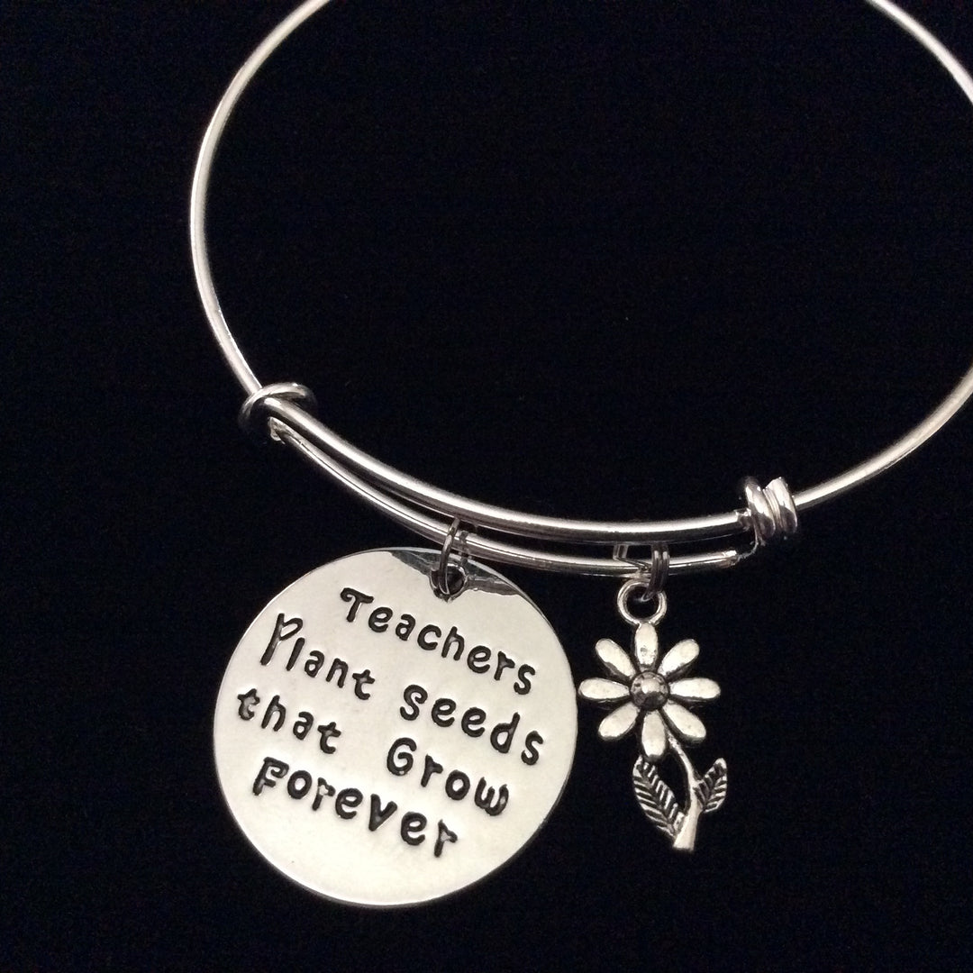 Teachers Plant Seeds that Grow Forever Expandable Silver Charm Bracelet Adjustable Bangle School Gift