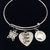 Narcotics Anonymous Faith Hope Love Heart with Butterfly Silver Expandable Charm Bracelet Bangle