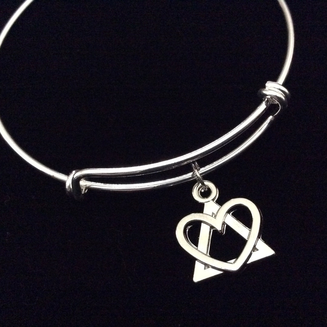 Triangle and Heart Expandable Silver Charm Bracelet Adjustable Wire Bangle Adoption Symbol