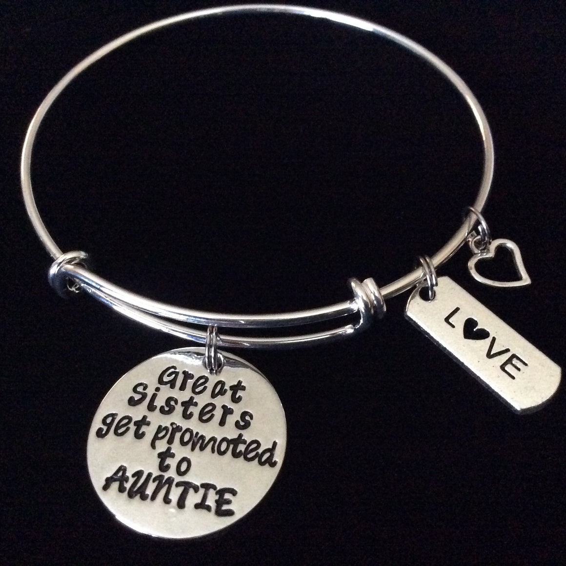 Great Sisters get Promoted to Auntie Expandable Charm Bracelet Adjustable Bangle Aunt Sister Family Gift