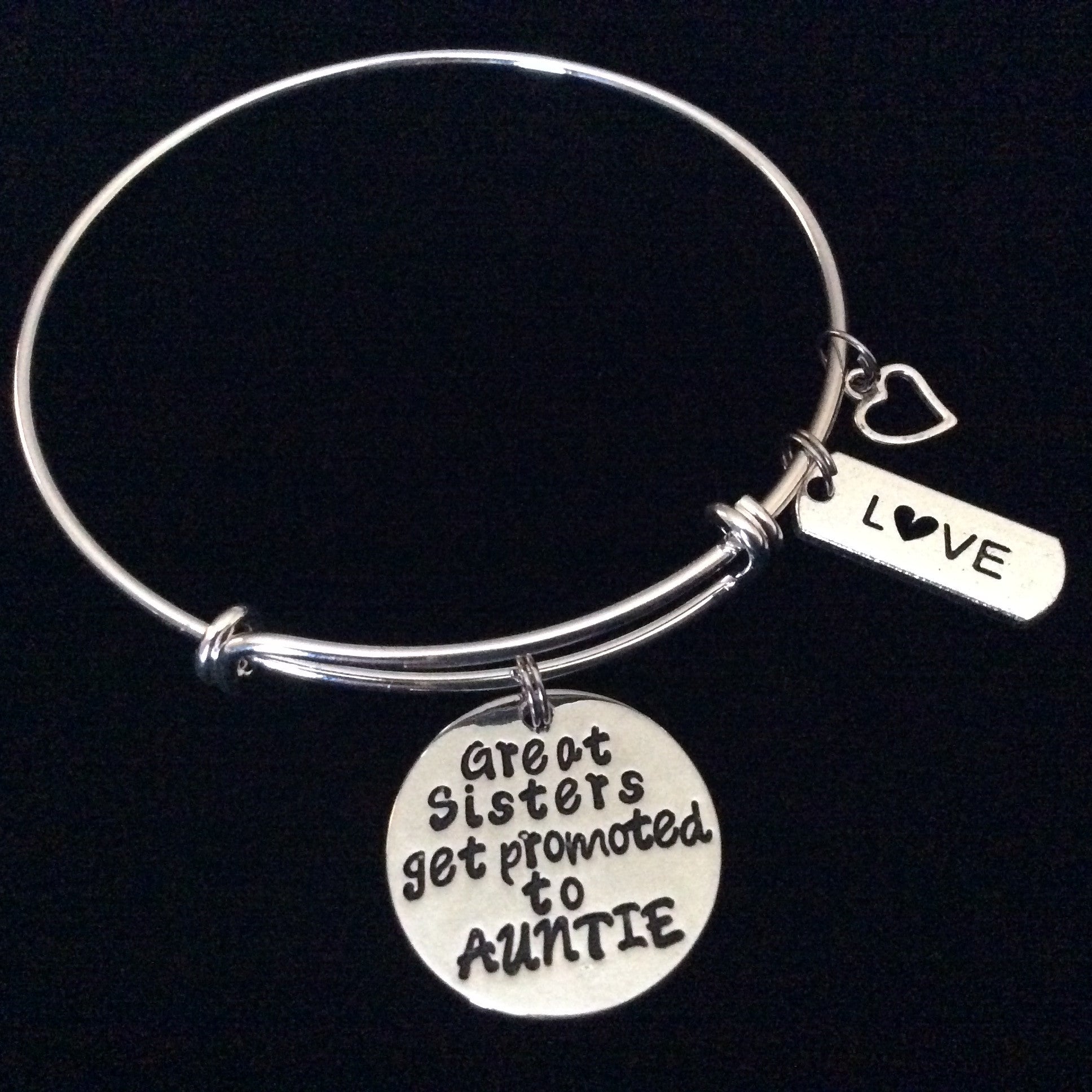 Great Sisters get Promoted to Auntie Expandable Charm Bracelet Adjustable Bangle Aunt Sister Gift