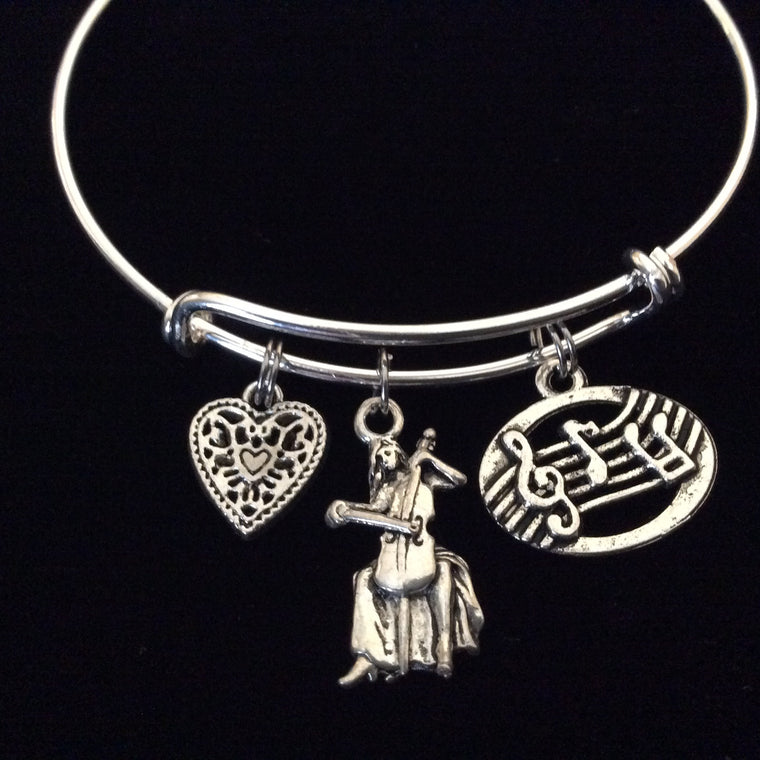 Girl playing Cello Music Notes Expandable Charm Bracelet Cellist Adjustable Bangle Teacher Mentor Gift